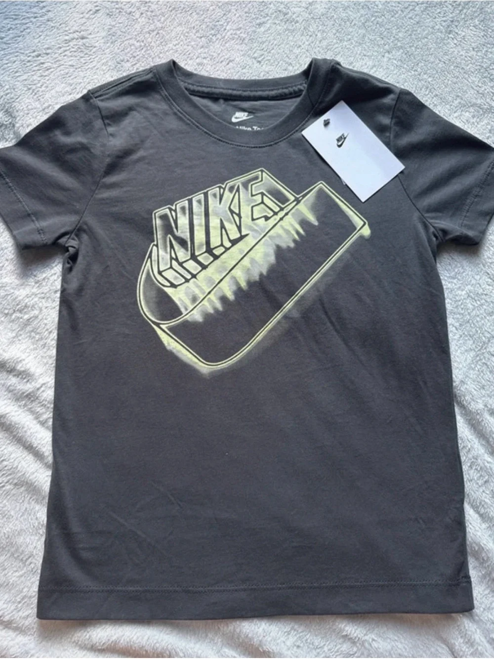 Nike Black Kids' Short Sleeve Tee with Light Green Logo